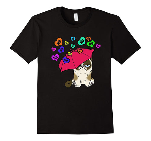 Grumpy Valentine's Day Cat amid raining No candy T-shirt-Amazon