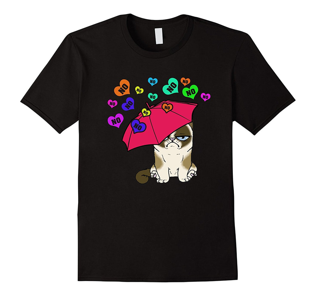Grumpy Valentine's Day Cat amid raining No candy T-shirt-Amazon