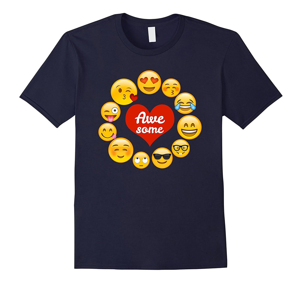 Valentine's Day Shirt Emoji Heart Saying Awesome Heart Kiss-Amazon