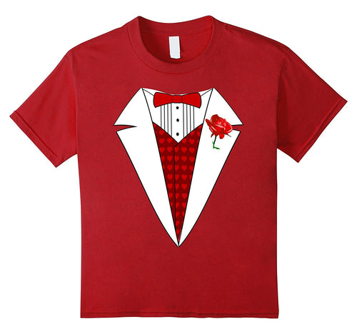 Kids Boys Valentine's Day Tuxedo Funny Hearts Kids Tux T-Shirt-Amazon