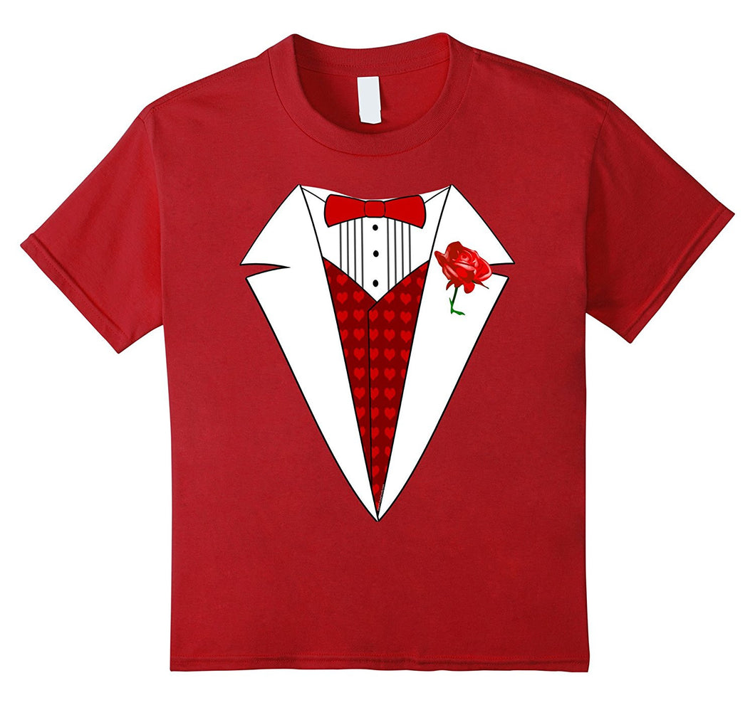 Kids Boys Valentine's Day Tuxedo Funny Hearts Kids Tux T-Shirt-Amazon