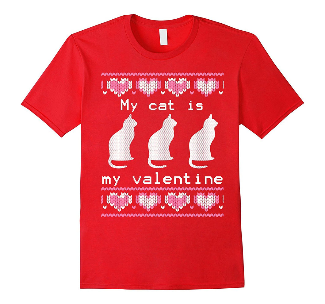 Ugly Valentines Day Sweater My Cat Is My Valentine T-Shirt-Amazon
