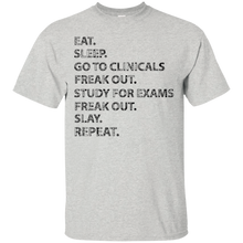 Funny-Nurses-shirt--Eat-sleep-go-to-clinicals-freak-out-tee