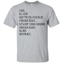 Funny-Nurses-shirt--Eat-sleep-go-to-clinicals-freak-out-tee