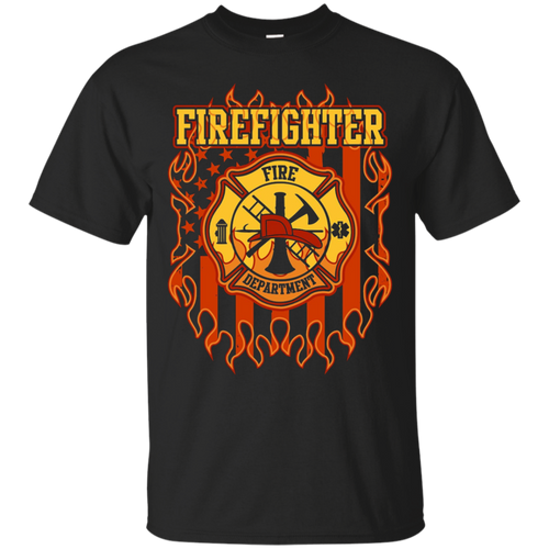 Firefighter-Fire-Department-Fire-Badge-and-Flag-T-shirt