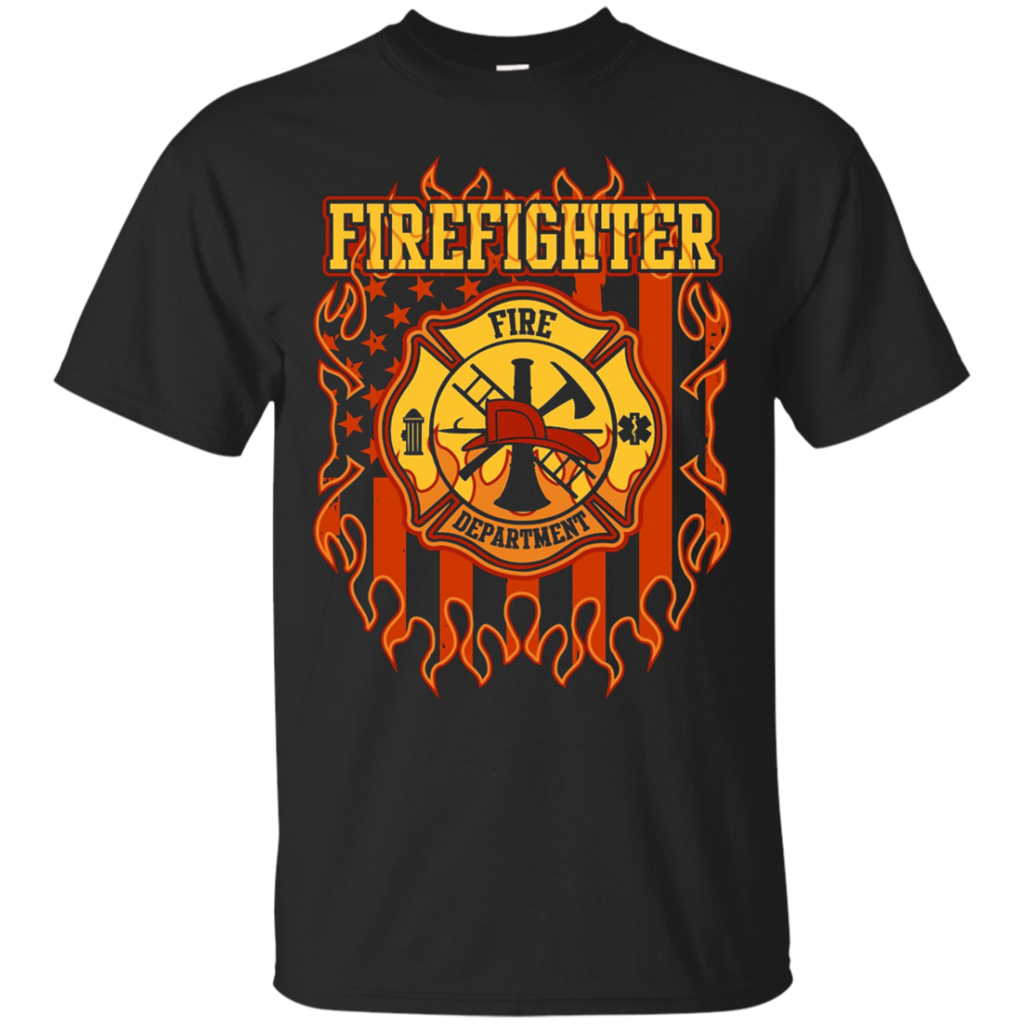 Firefighter-Fire-Department-Fire-Badge-and-Flag-T-shirt