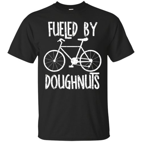 Fueled-By-Doughnuts-Rough-White-Text-Funny-Bicycle-T-Shirt