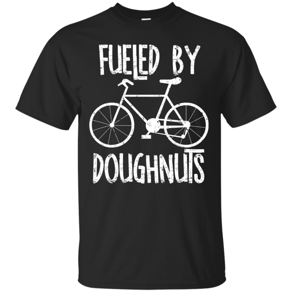 Fueled-By-Doughnuts-Rough-White-Text-Funny-Bicycle-T-Shirt
