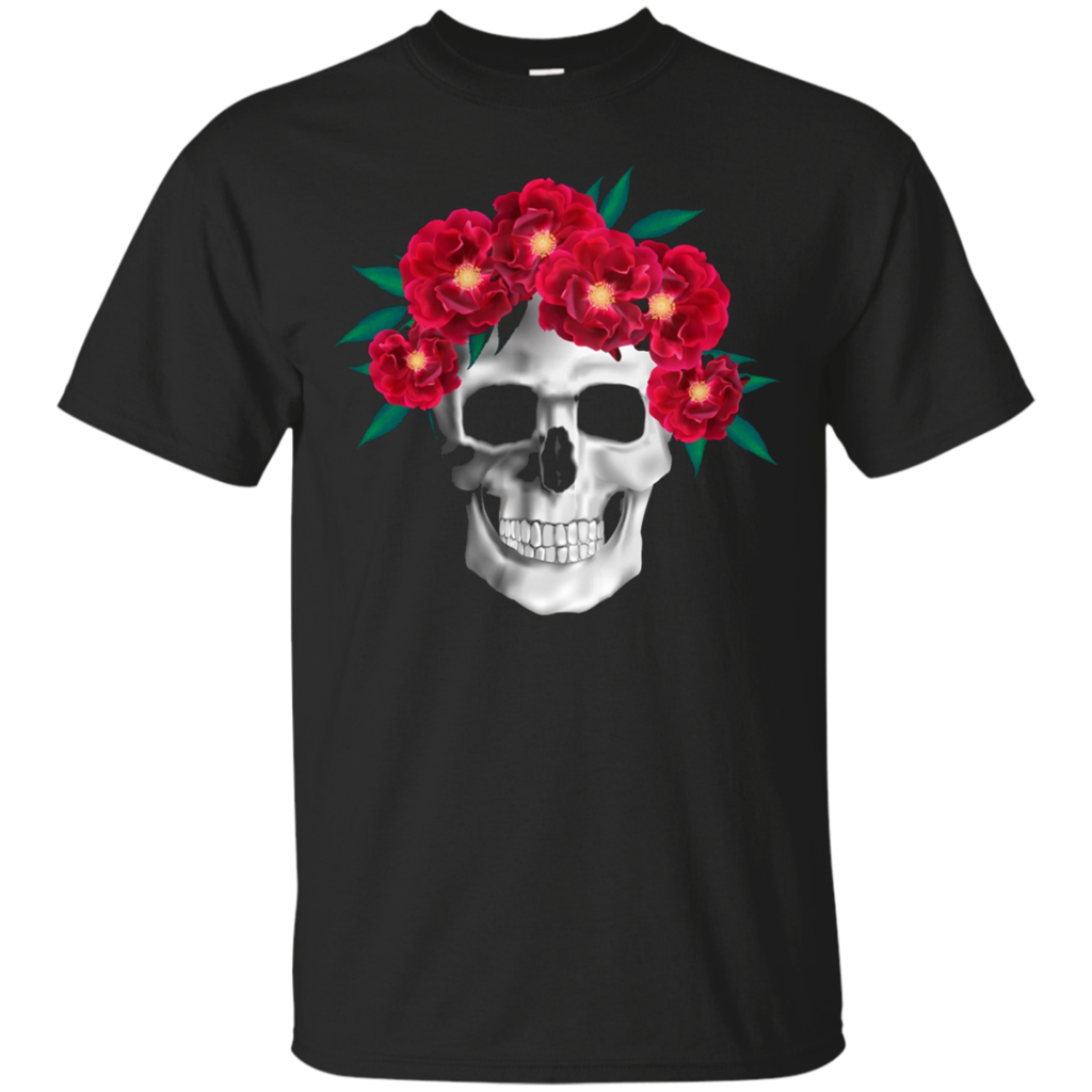 Hot-Red-Flower-Skull-3D-T-Shirt