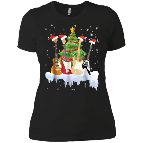 Santa Hat Electric Guitar Classical Guitar Christmas shirt Ladies' Boyfriend Shirt